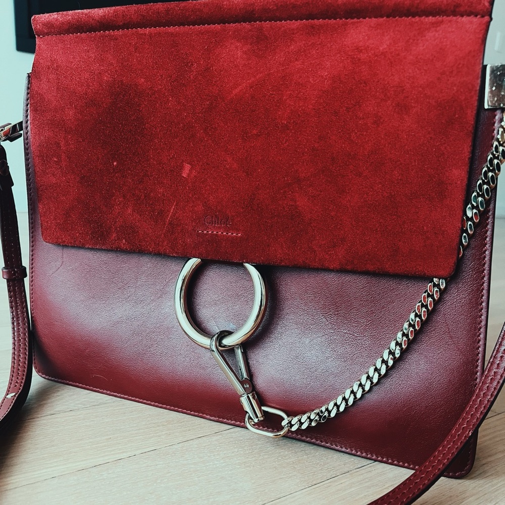 CHLOE Faye bag in red calfskin suede